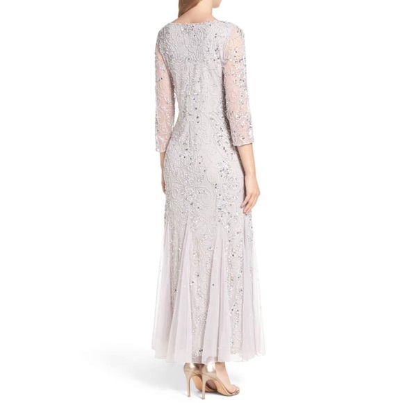 NWOT Pisarro nights embellished mesh gown silver - Picture 2 of 5